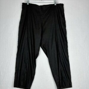 J Jill Women's Large Linen Stretch Crop Pants‎ Black Pull On Back Elastic Costal